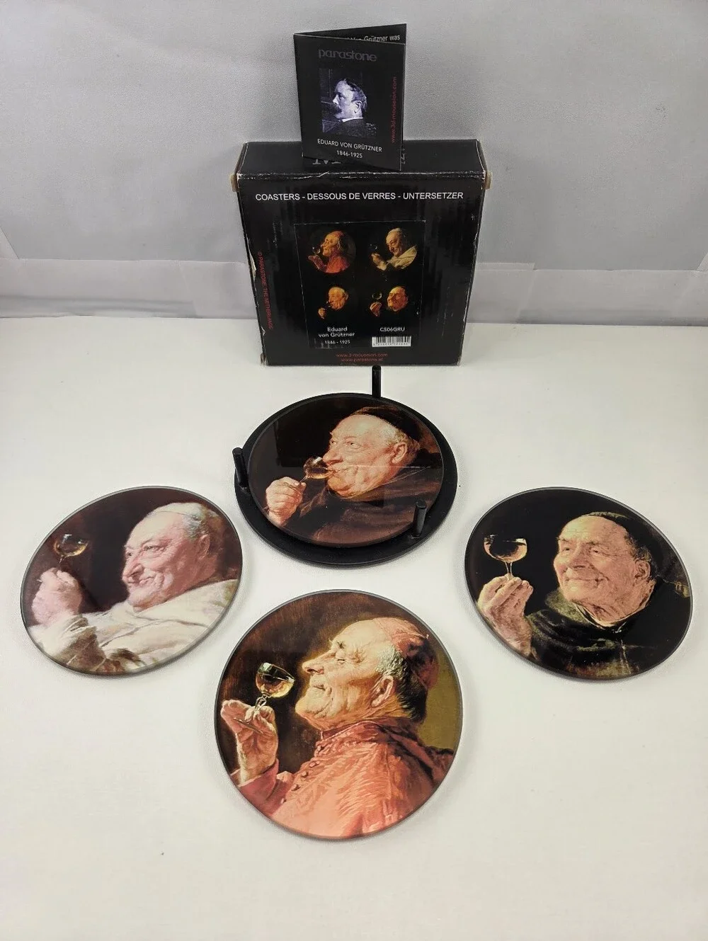 Parastone Mouseion Eduard von Grützner Priests Drinking Glass Coaster Set, IOB